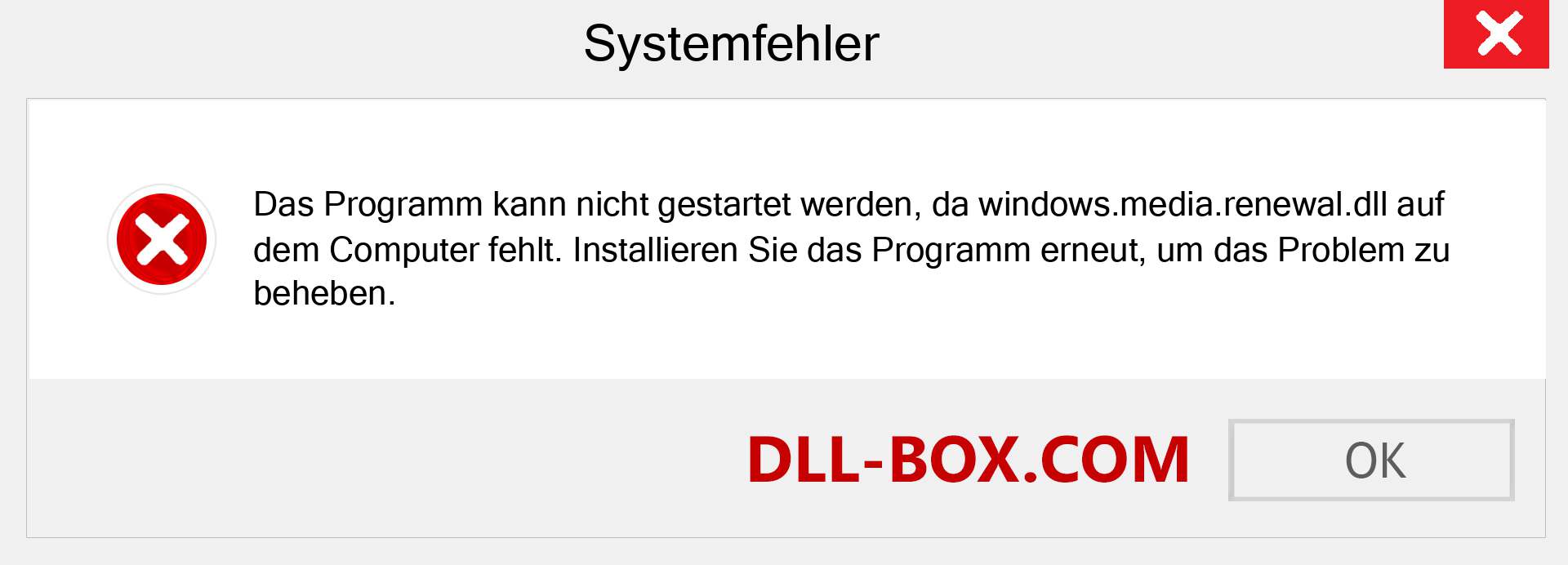 windows.media.renewal.dll-Datei fehlt?. Download für Windows 7, 8, 10 - Fix windows.media.renewal dll Missing Error unter Windows, Fotos, Bildern