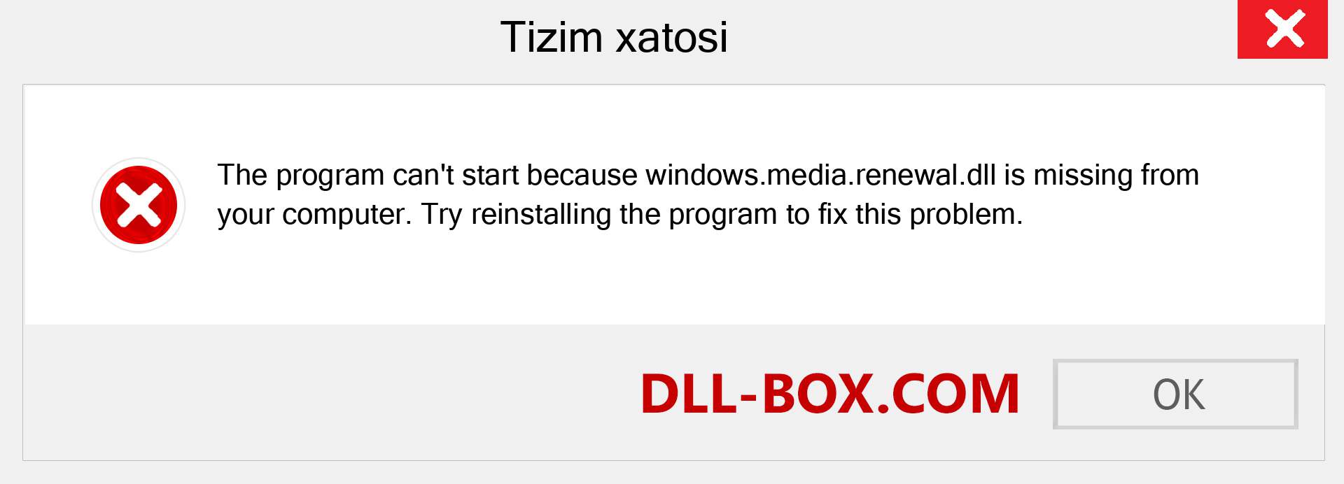 windows.media.renewal.dll fayli yo'qolganmi?. Windows 7, 8, 10 uchun yuklab olish - Windowsda windows.media.renewal dll etishmayotgan xatoni tuzating, rasmlar, rasmlar